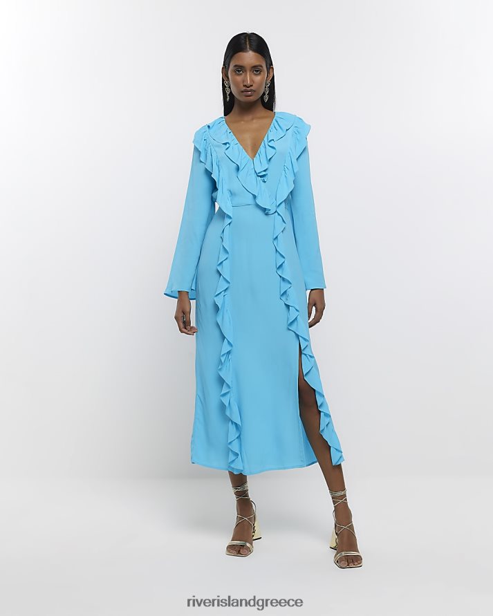 River Island ενδύματα μπλε γυναίκες μίντι φόρεμα swing με frill wrap B6N8X1539