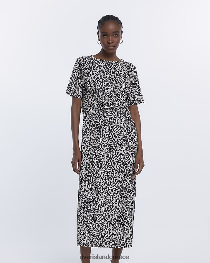 River Island ενδύματα καφέ γυναίκες μίντι φόρεμα στριφτό t-shirt με animal print B6N8X4876