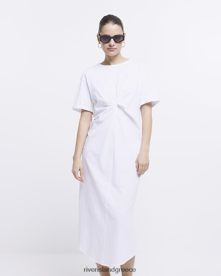 River Island ενδύματα άσπρο γυναίκες twist λεπτομέρεια t-shirt midi φόρεμα B6N8X286