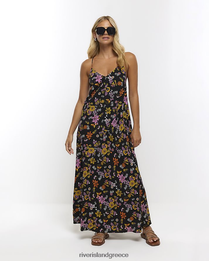 River Island ενδύματα μαύρος γυναίκες μάξι φόρεμα με φλοράλ στάμπα B6N8X1226