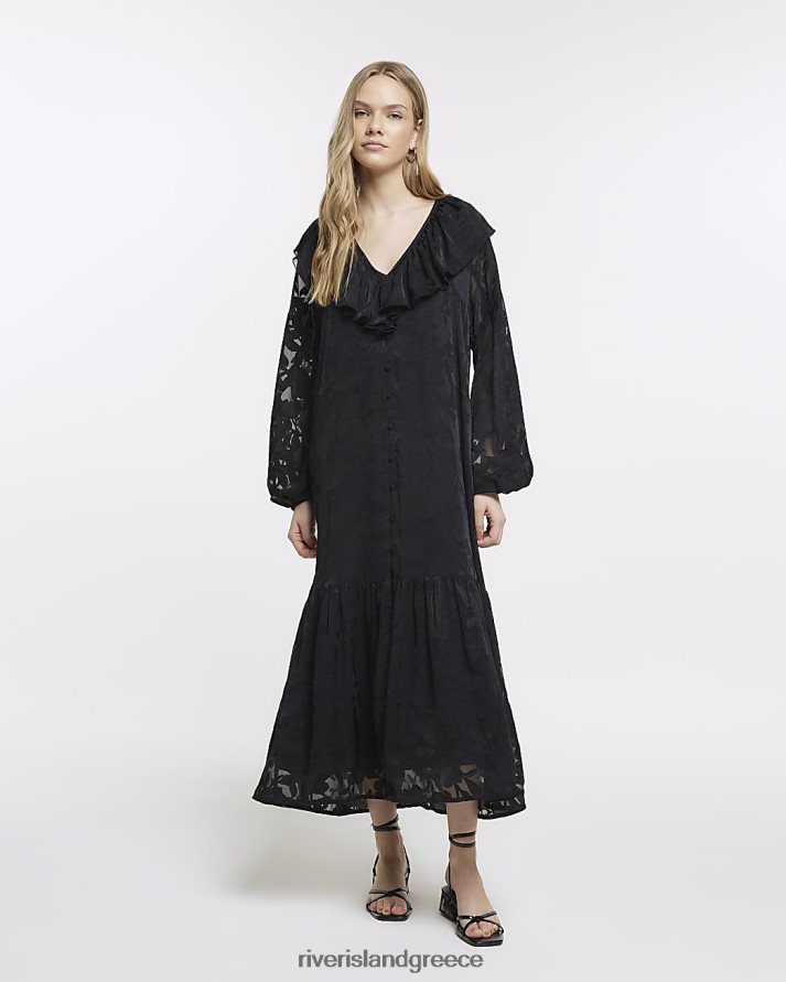 River Island ενδύματα μαύρος γυναίκες φόρεμα μάξι βολάν B6N8X1740