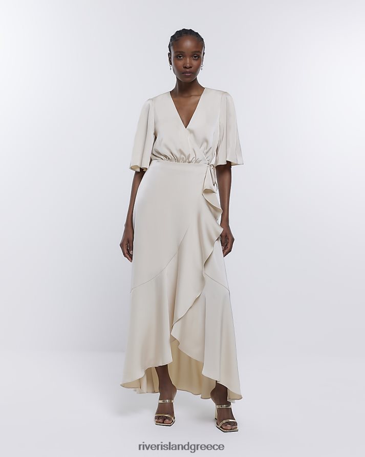 River Island ενδύματα κρέμα γυναίκες μάξι φόρεμα με τυλιχτό καταρράκτη B6N8X1809