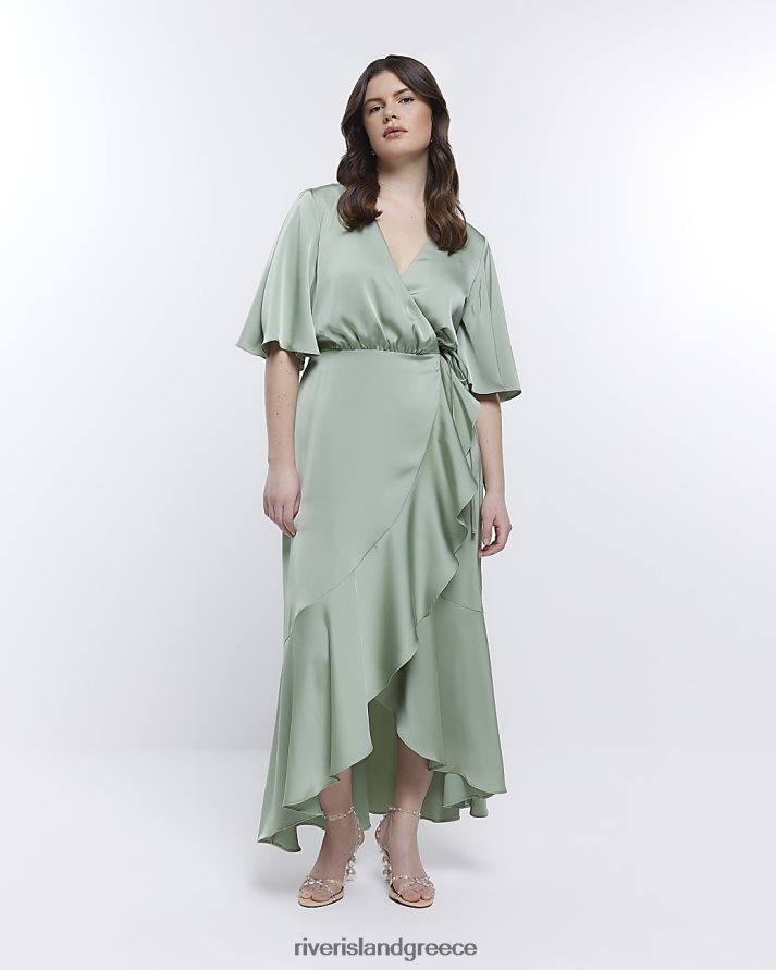 River Island ενδύματα πράσινος γυναίκες μάξι φόρεμα με τυλιχτό καταρράκτη B6N8X1810