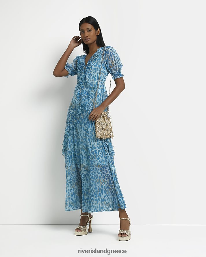 River Island ενδύματα μπλε γυναίκες μάξι φόρεμα με λεοπάρ B6N8X1832