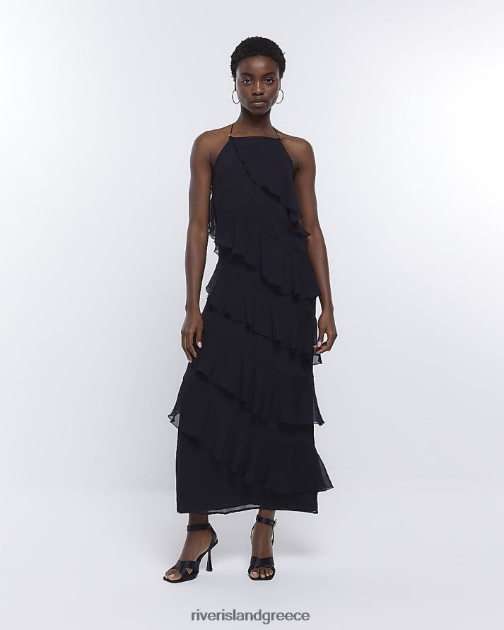 River Island ενδύματα μαύρος γυναίκες μάξι φόρεμα με βολάν B6N8X1892