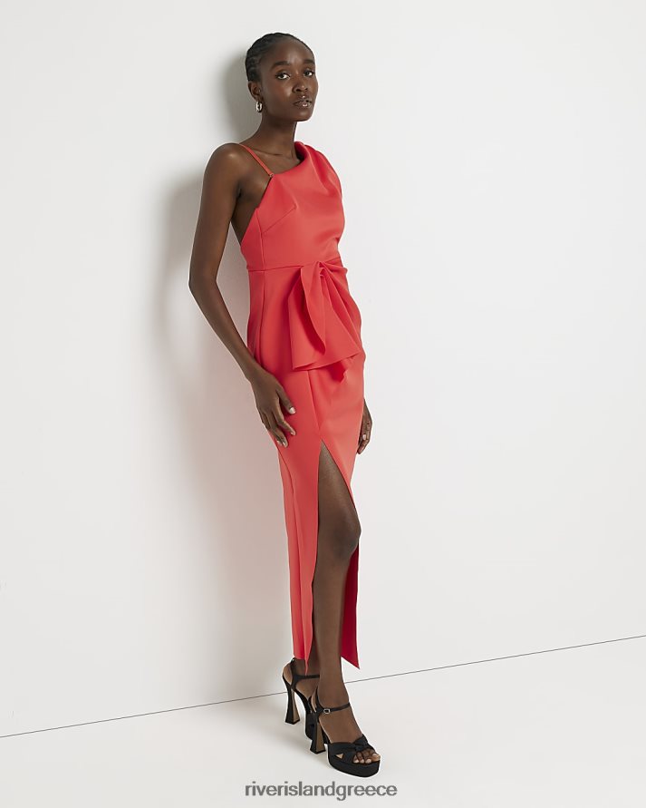 River Island ενδύματα το κόκκινο γυναίκες φόρεμα με έναν ώμο μάξι κορμάκι B6N8X2029