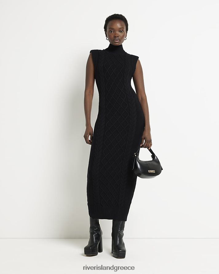 River Island ενδύματα μαύρος γυναίκες πλεκτό μάξι φόρεμα από καλώδιο B6N8X2118