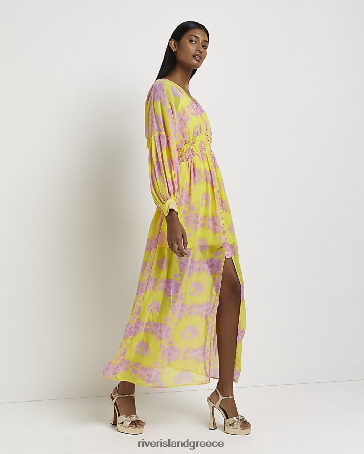 River Island ενδύματα κίτρινος γυναίκες εμπριμέ μάξι πουκάμισο φόρεμα B6N8X2196