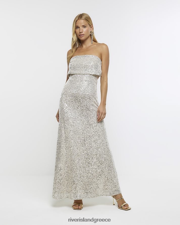 River Island ενδύματα ασήμι γυναίκες μάξι φόρεμα με παγιέτες B6N8X3967