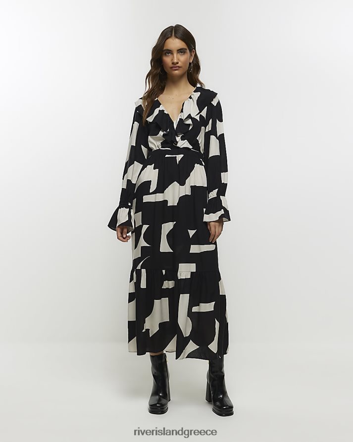 River Island ενδύματα μαύρος γυναίκες μάξι φόρεμα με γεωμετρική κούνια B6N8X4220