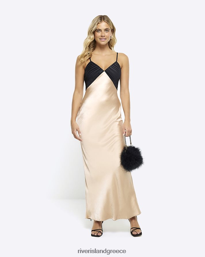 River Island ενδύματα μπεζ γυναίκες μάξι φόρεμα σατέν χρώματος B6N8X4248