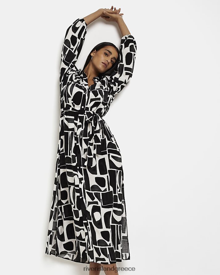 River Island ενδύματα μαύρος γυναίκες εμπριμέ μάξι πουκάμισο φόρεμα B6N8X4414