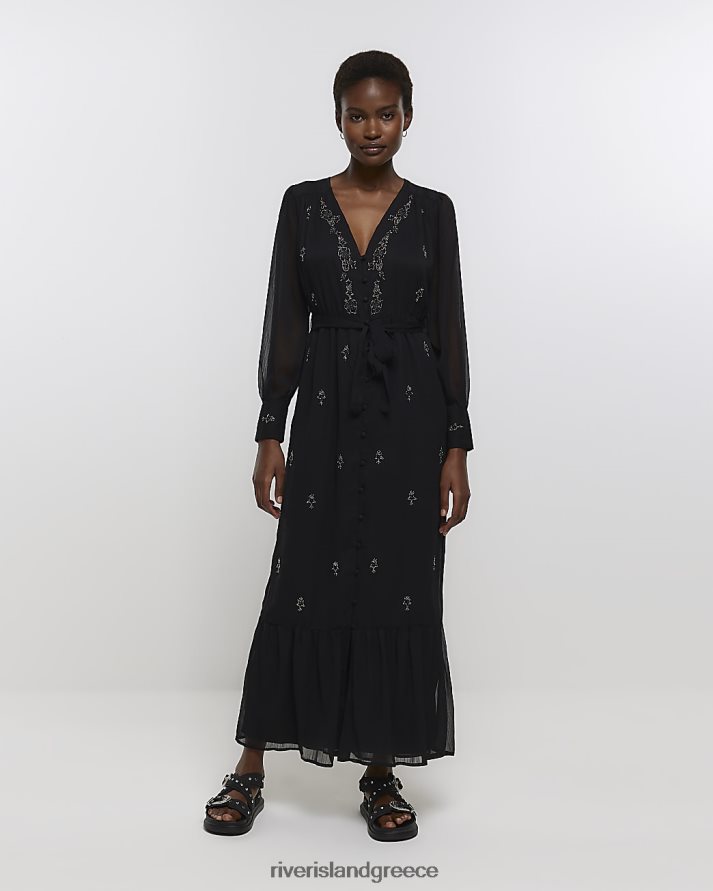 River Island ενδύματα μαύρος γυναίκες διακοσμημένο μάξι φόρεμα B6N8X4432