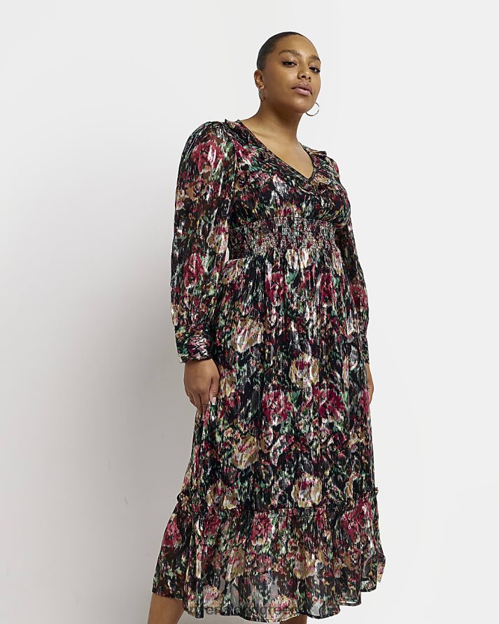 River Island ενδύματα μαύρος γυναίκες συν λουλουδάτο μάξι φόρεμα B6N8X5180