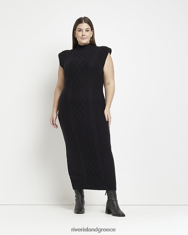 River Island ενδύματα μαύρος γυναίκες συν πλεκτό μάξι φόρεμα από καλώδιο B6N8X5190