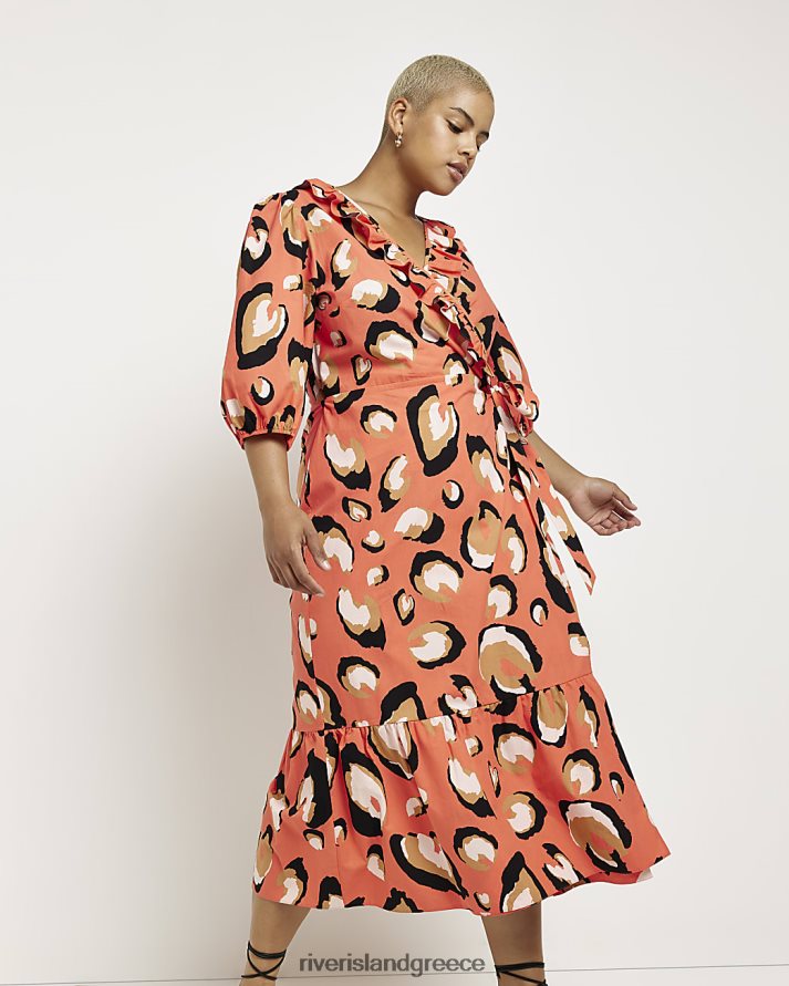 River Island ενδύματα κοράλλι γυναίκες συν μάξι φόρεμα με στάμπα λεοπάρ B6N8X5206
