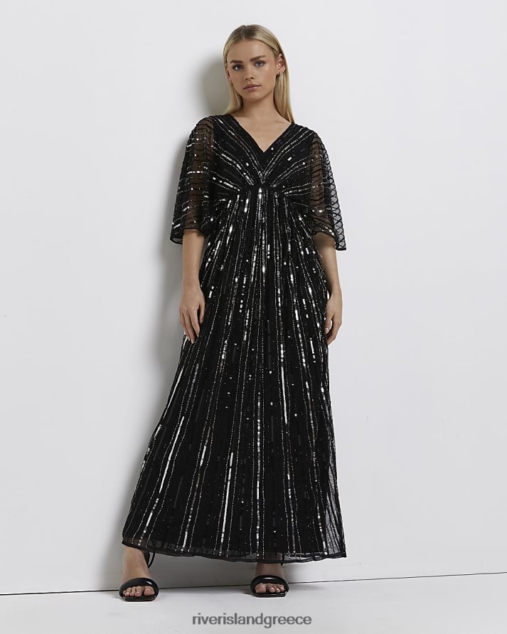 River Island ενδύματα μαύρος γυναίκες μάξι φόρεμα με μικροκαμωμένη παγιέτα B6N8X5331