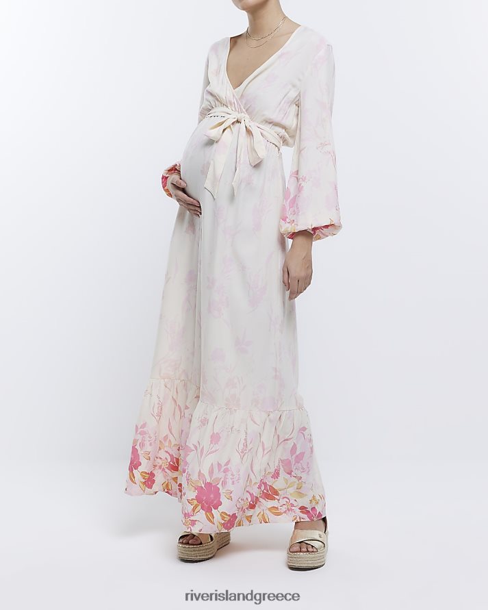 River Island ενδύματα ροζ γυναίκες λουλουδάτο μάξι φόρεμα μπροστινό περιτύλιγμα εγκυμοσύνης B6N8X5356