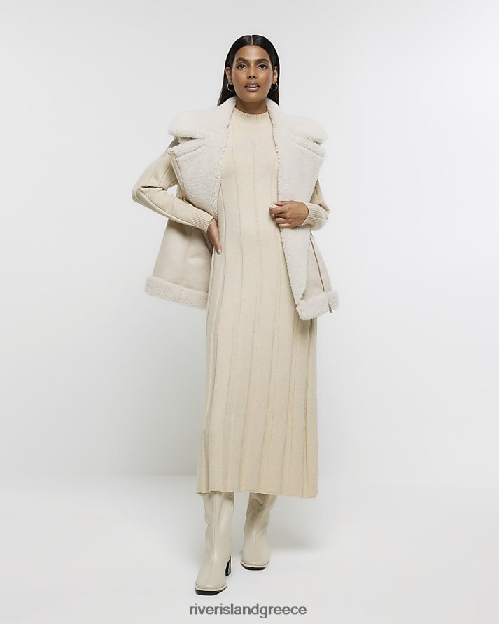 River Island ενδύματα μπεζ γυναίκες μάξι φόρεμα με ψηλό λαιμό B6N8X61