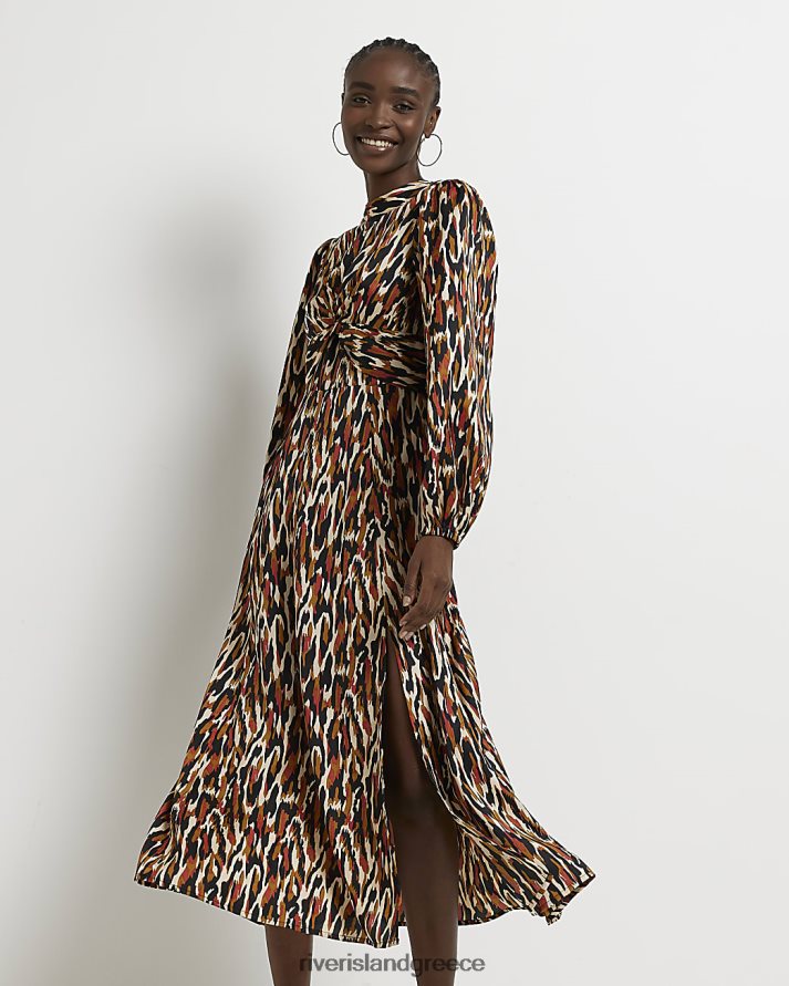 River Island ενδύματα καφέ γυναίκες σατέν animal print maxi φόρεμα B6N8X3834