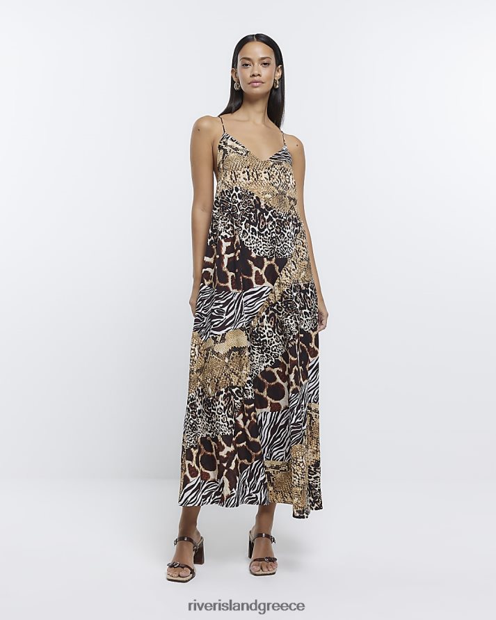 River Island ενδύματα καφέ γυναίκες μάξι φόρεμα με animal print slip B6N8X1628