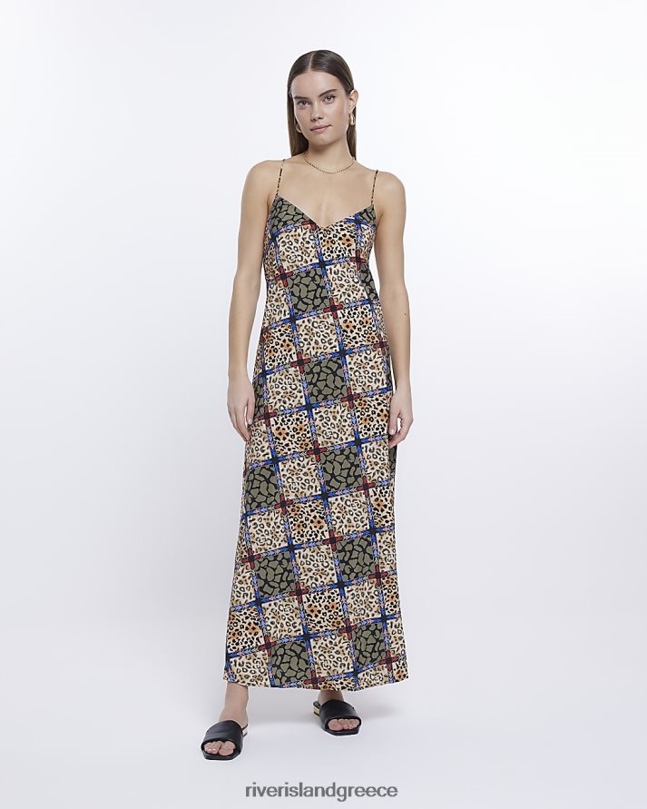 River Island ενδύματα μπεζ γυναίκες μάξι φόρεμα με animal print smock B6N8X4772