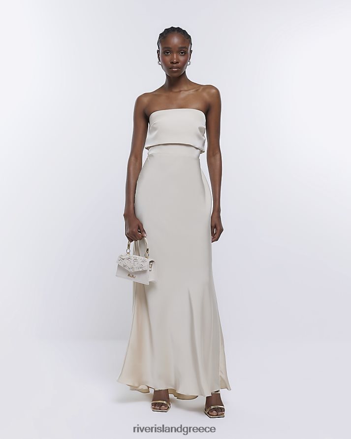 River Island ενδύματα κρέμα γυναίκες μάξι φόρεμα παράνυμφων bandeau B6N8X1870
