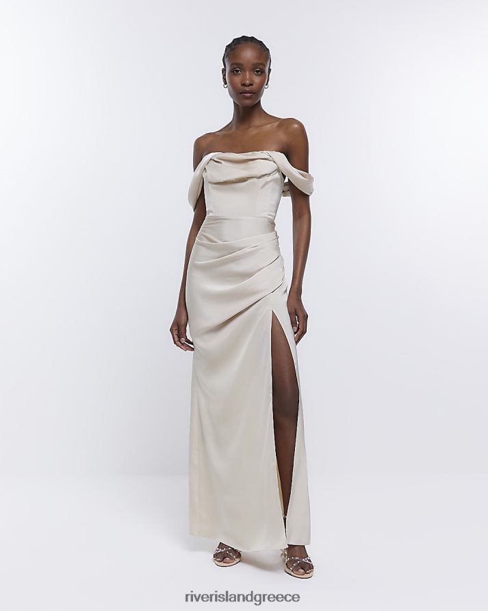 River Island ενδύματα κρέμα γυναίκες μάξι φόρεμα παράνυμφου bardot B6N8X1843