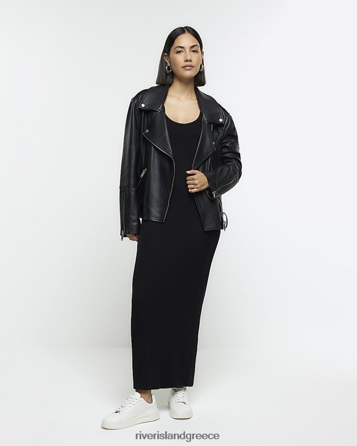 River Island ενδύματα μαύρος γυναίκες ριμπ αμάνικο bodycon μάξι φόρεμα B6N8X4008
