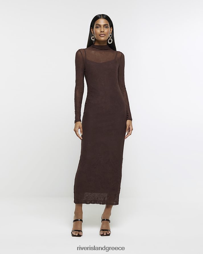 River Island ενδύματα καφέ γυναίκες Διχτυωτό μάξι φόρεμα bodycon B6N8X4208