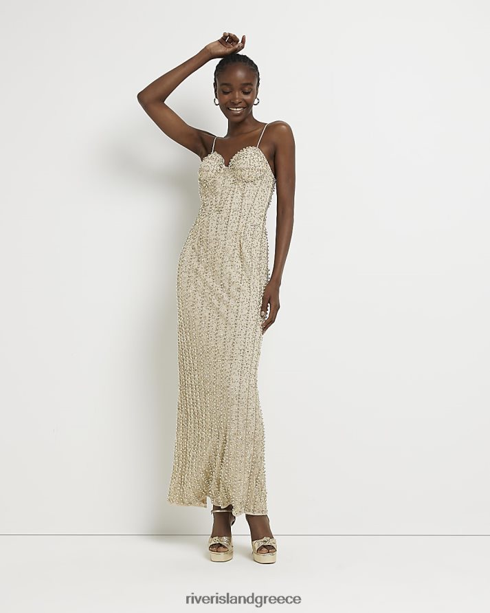 River Island ενδύματα χρυσός γυναίκες διακοσμημένο μάξι φόρεμα bodycon B6N8X4975