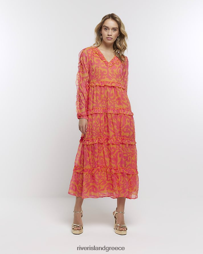 River Island ενδύματα ροζ γυναίκες floral μακρυμάνικο μάξι φόρεμα B6N8X4895