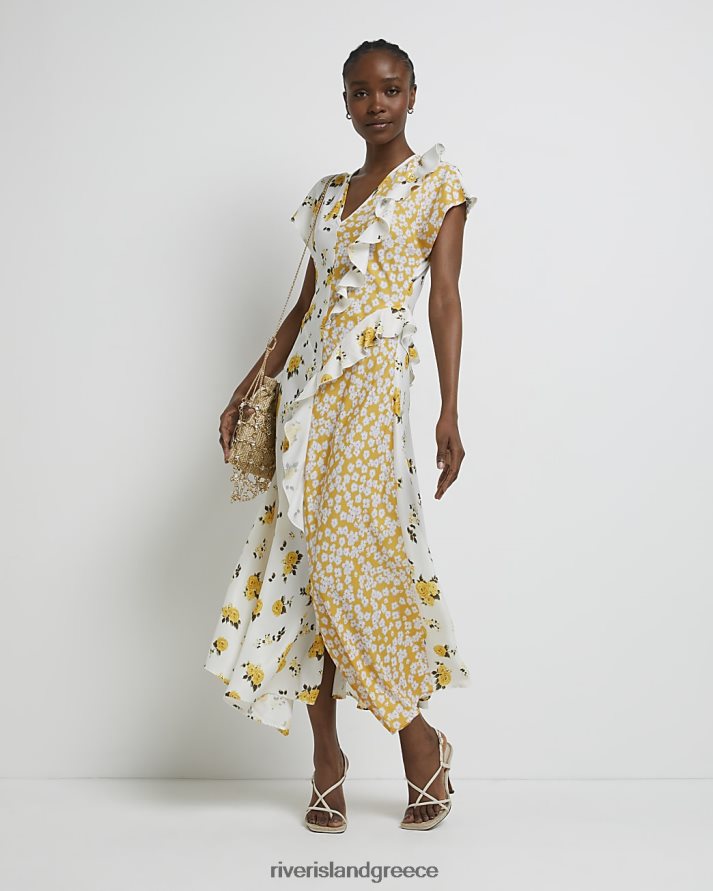 River Island ενδύματα κίτρινος γυναίκες floral frill maxi φόρεμα B6N8X5045