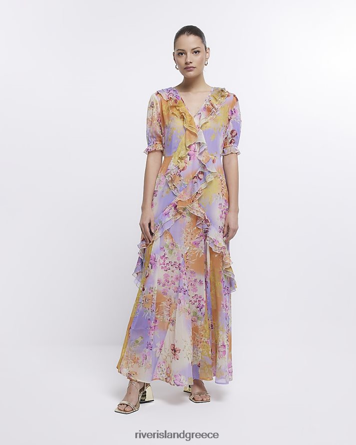 River Island ενδύματα μωβ γυναίκες floral frill smock maxi φόρεμα B6N8X1831