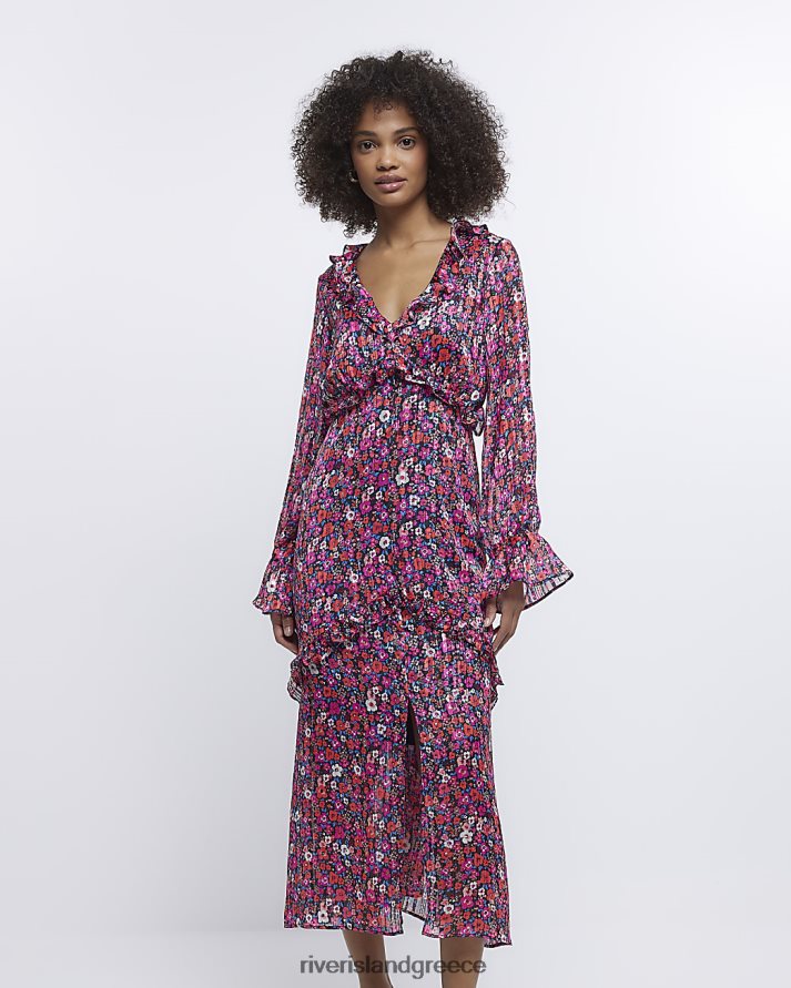 River Island ενδύματα το κόκκινο γυναίκες floral frill smock maxi φόρεμα B6N8X4806