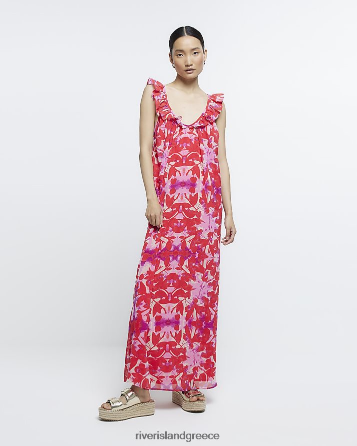 River Island ενδύματα το κόκκινο γυναίκες floral slip maxi φόρεμα B6N8X4799