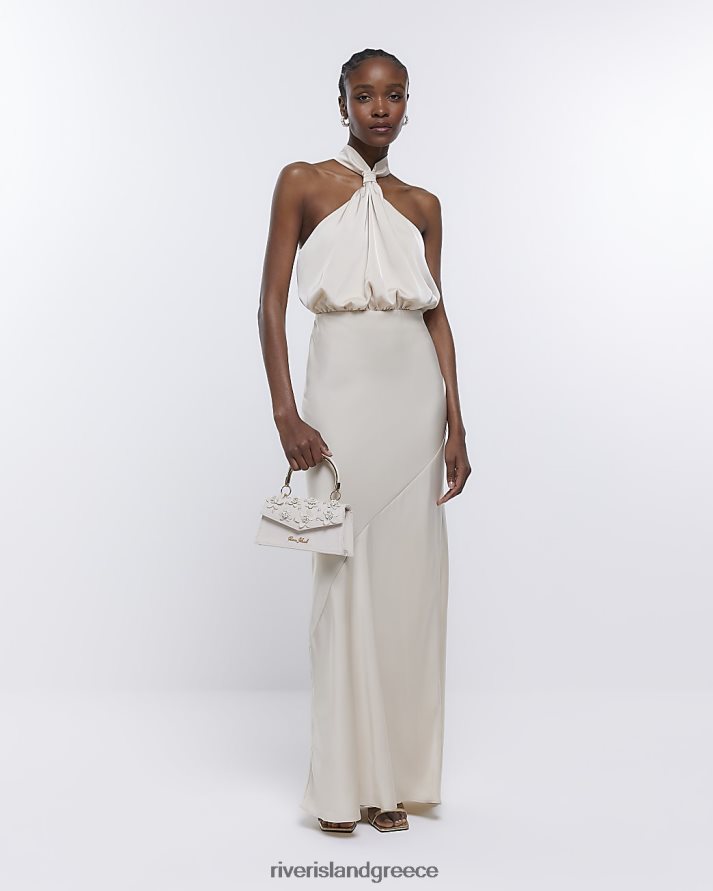 River Island ενδύματα κρέμα γυναίκες μάξι φόρεμα halter παράνυμφου B6N8X1814