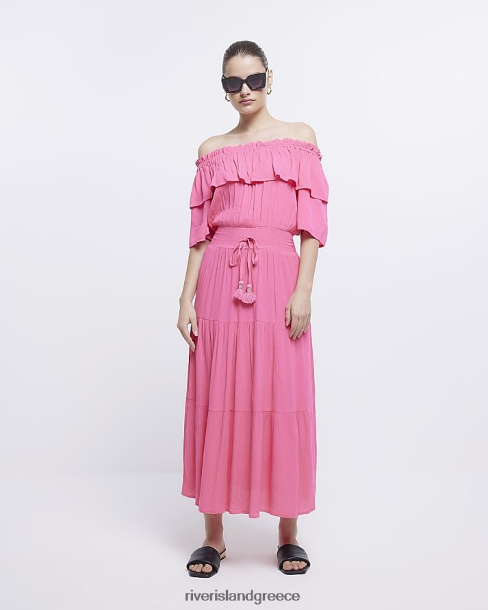 River Island ενδύματα ροζ γυναίκες maxi bardot φόρεμα B6N8X1608