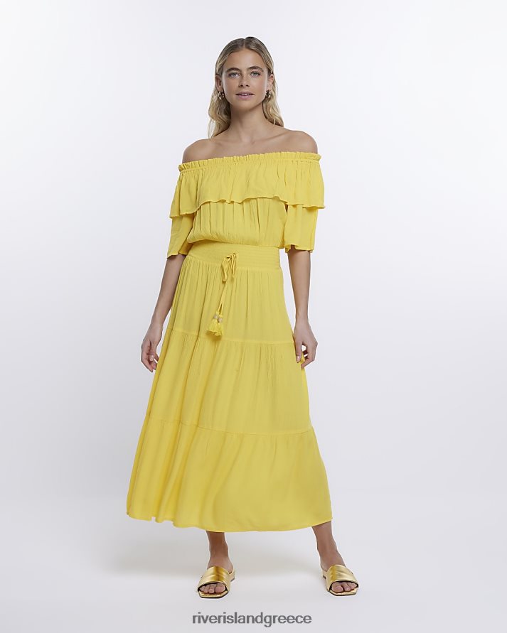 River Island ενδύματα κίτρινος γυναίκες maxi bardot φόρεμα B6N8X1609