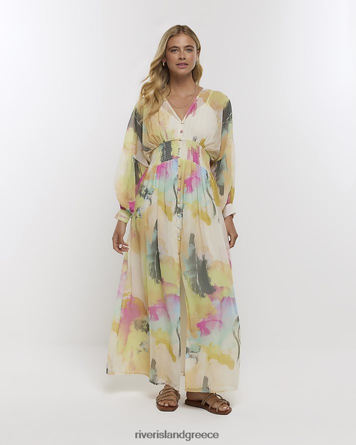 River Island ενδύματα ροζ γυναίκες σιφόν αφηρημένο maxi swing φόρεμα B6N8X4702