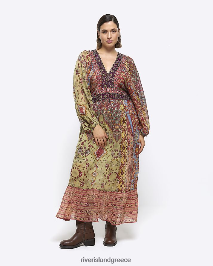 River Island ενδύματα ροζ γυναίκες συν paisley smock μάξι φόρεμα B6N8X5075