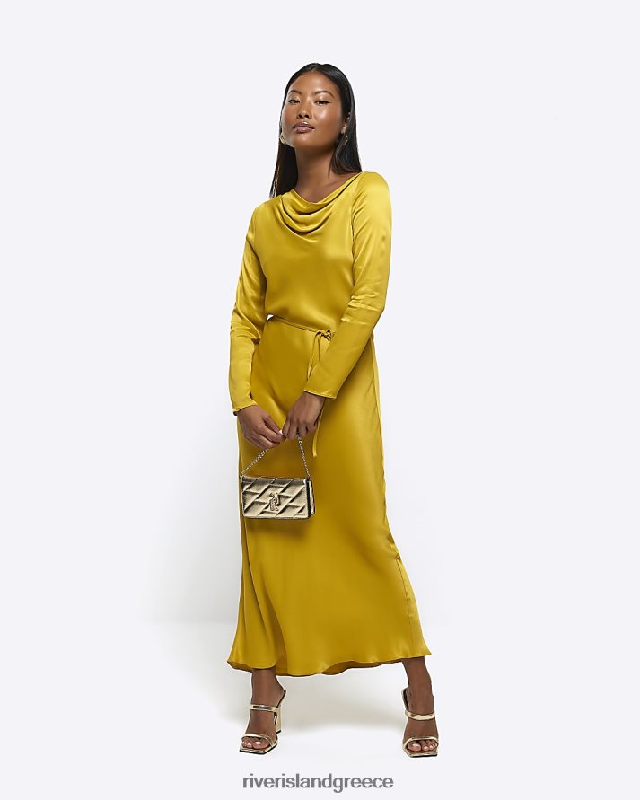 River Island ενδύματα κίτρινος γυναίκες petite σατέν μάξι φόρεμα B6N8X5255