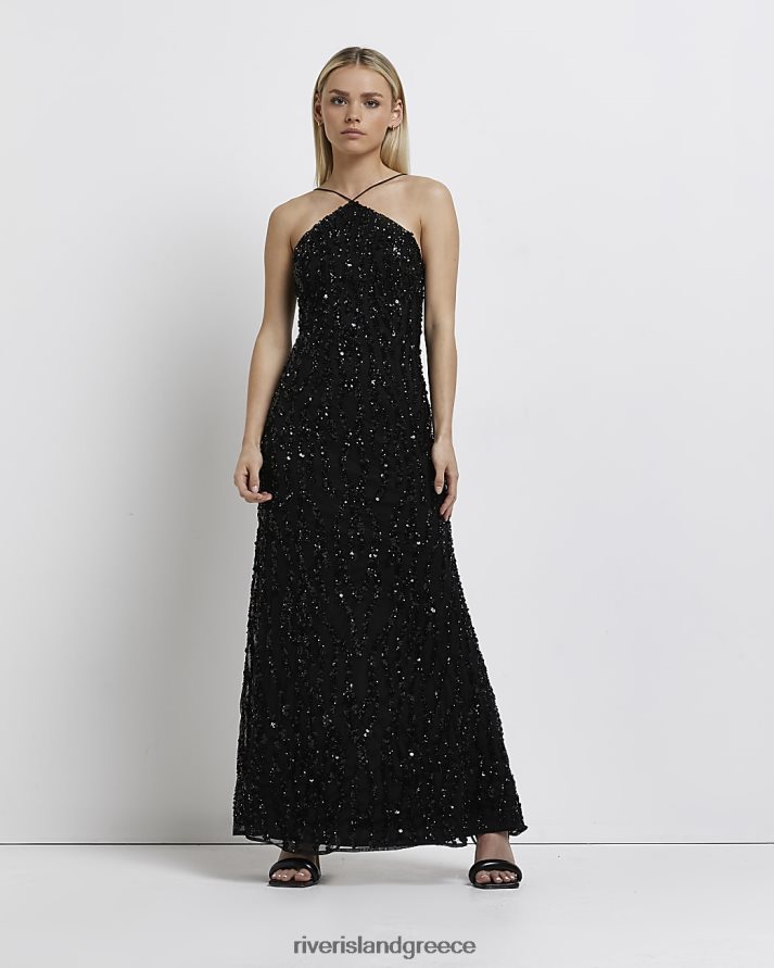 River Island ενδύματα μαύρος γυναίκες μάξι φόρεμα με petite παγιέτες καπίστρι λαιμό B6N8X5329