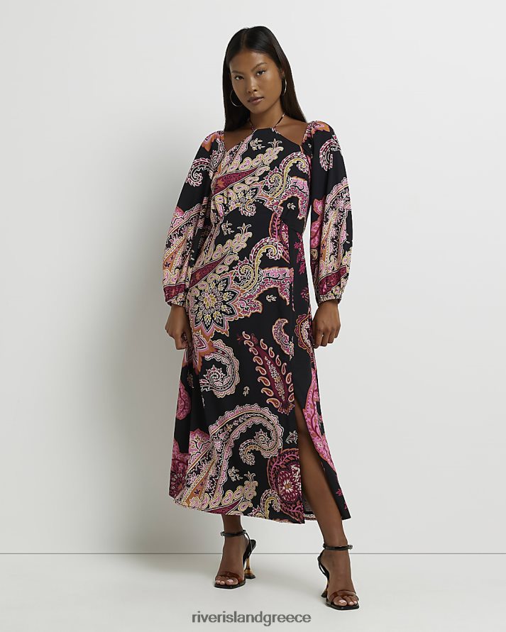 River Island ενδύματα μαύρος γυναίκες petite paisley cut out maxi φόρεμα B6N8X5313