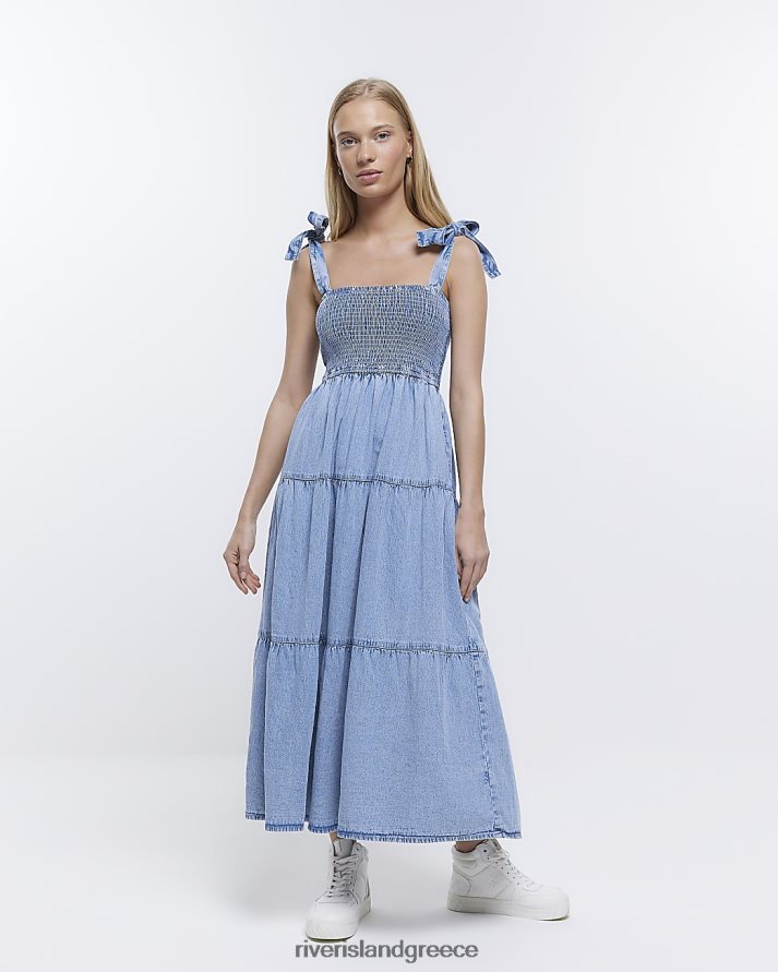 River Island ενδύματα τζην γυναίκες petite αμάνικο smock μάξι φόρεμα B6N8X5326