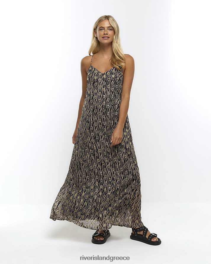 River Island ενδύματα μαύρος γυναίκες print slip μάξι φόρεμα B6N8X1225