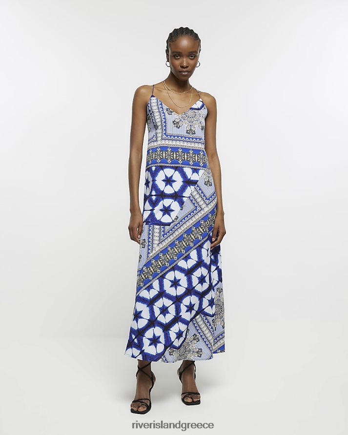 River Island ενδύματα μπλε γυναίκες print slip μάξι φόρεμα B6N8X1629