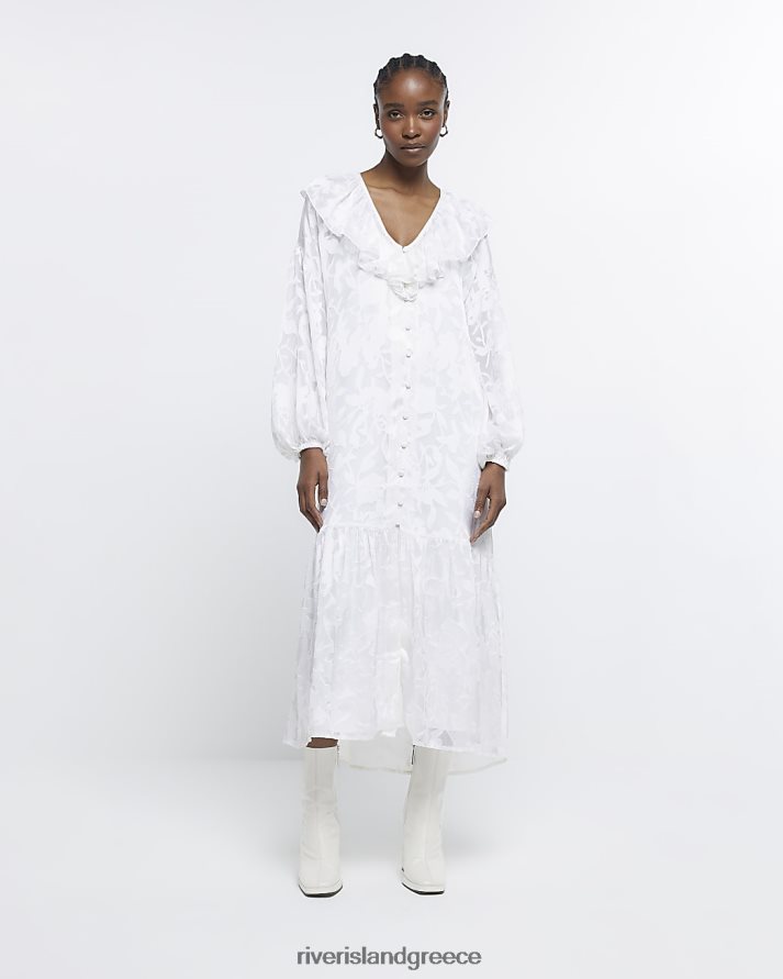 River Island ενδύματα κρέμα γυναίκες βολάν smock μάξι φόρεμα B6N8X1741