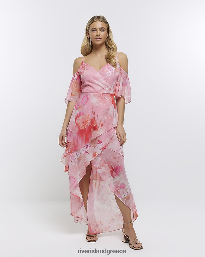 River Island ενδύματα ροζ γυναίκες Μαξι φόρεμα σιφόν φλοράλ smock B6N8X4749