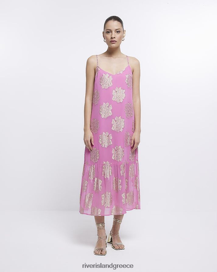 River Island ενδύματα ροζ γυναίκες spot slip maxi φόρεμα B6N8X1836